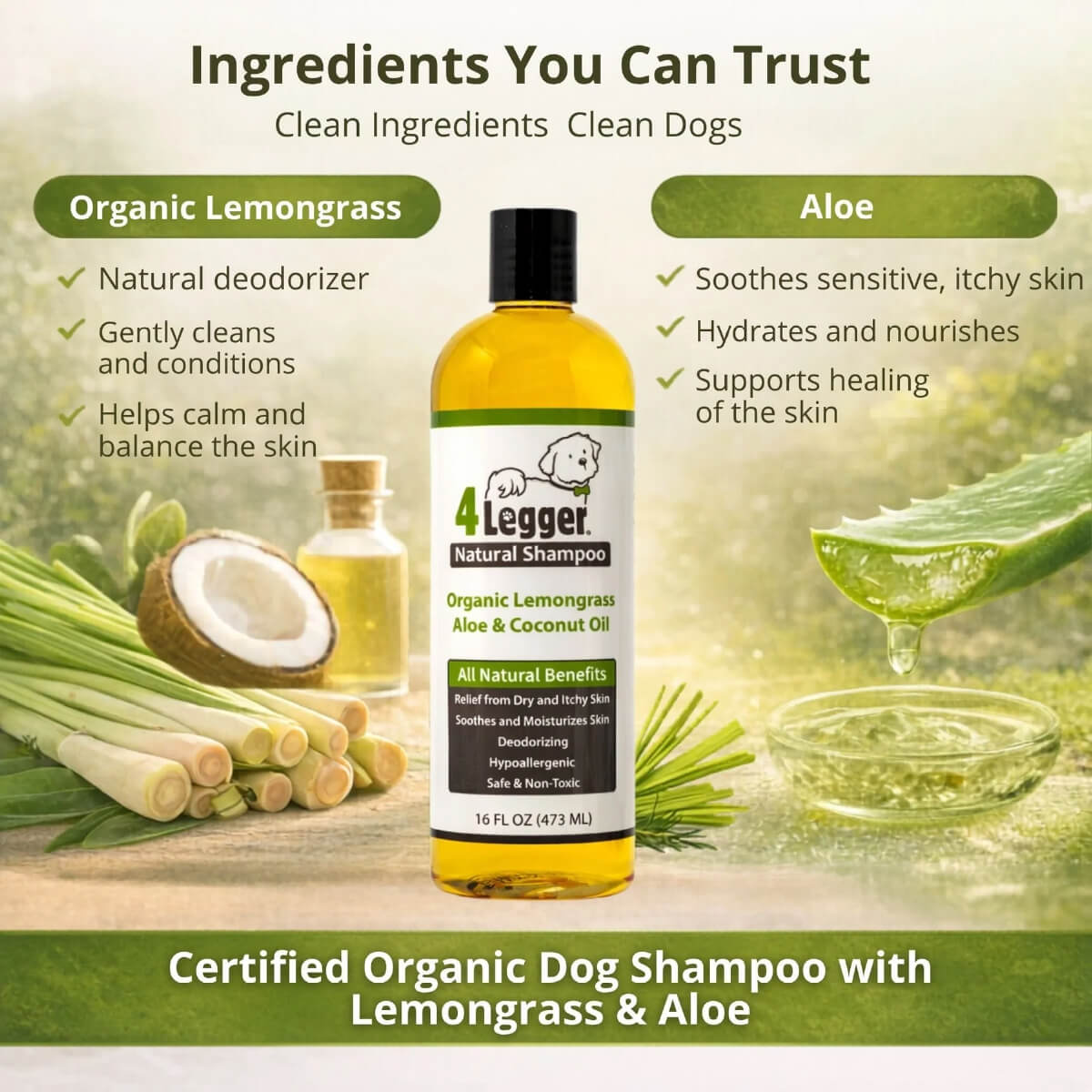 4-Legger Organic Lemongrass and Aloe Hypoallergenic Shampoo