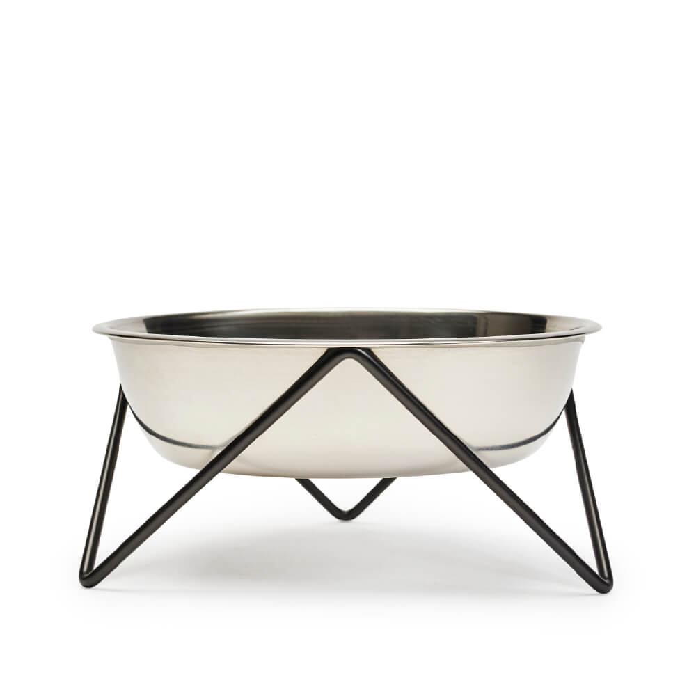 Bendo XL Pet Bowl | Chrome & Black