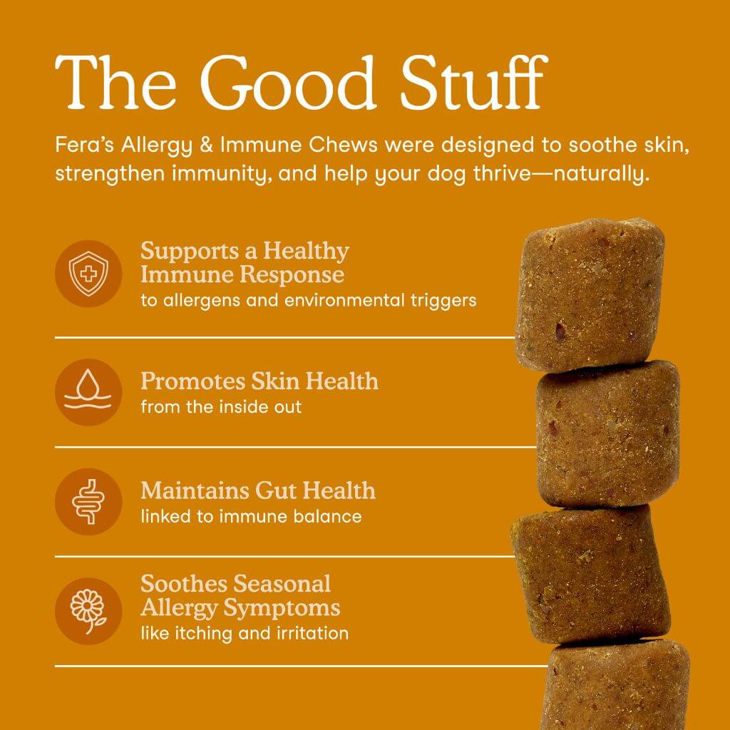 Benefits of what Fera Pets Allergy and Immune Soft Chews offer.