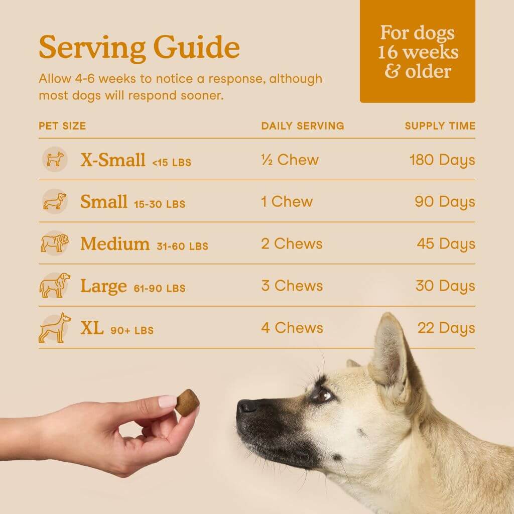 Fera Pets Allergy and Immune Soft Chews serving guide