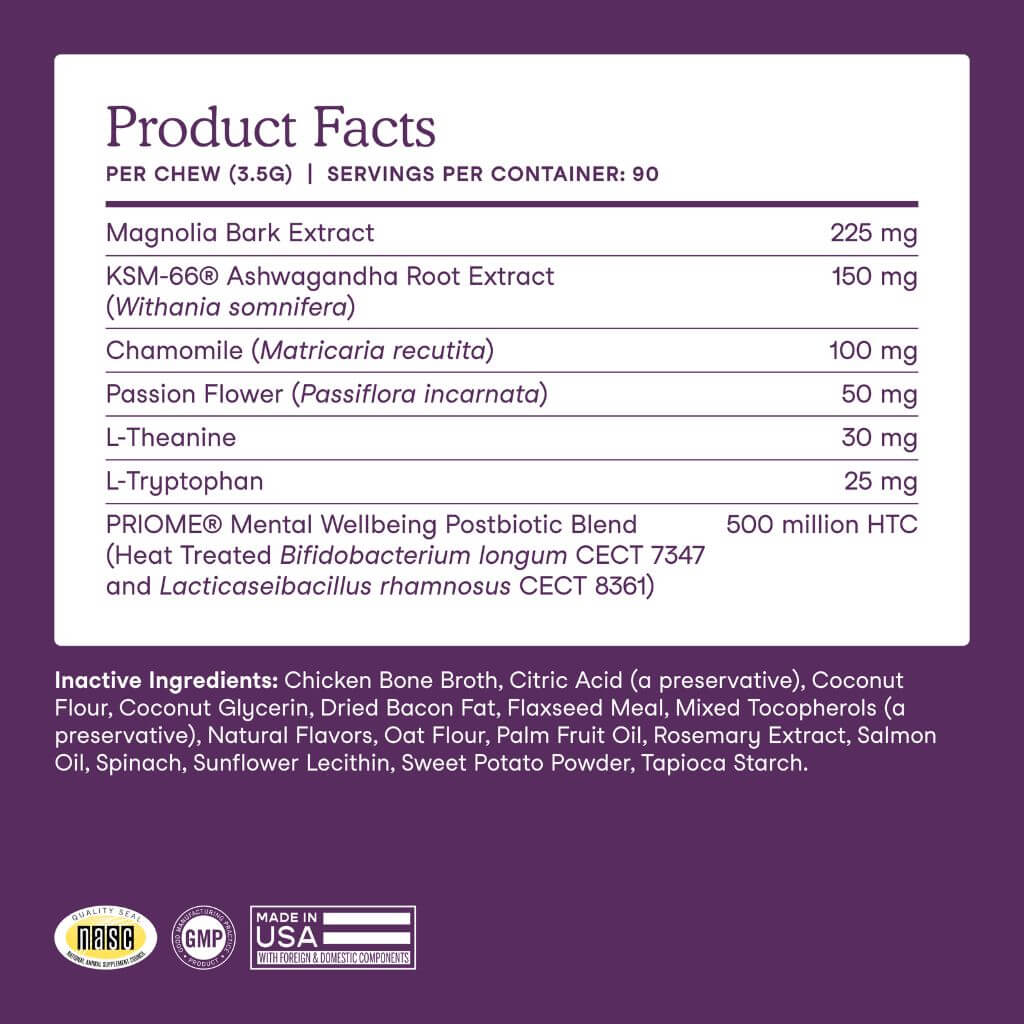 Product facts for Fera Pets Calming Soft Chews
