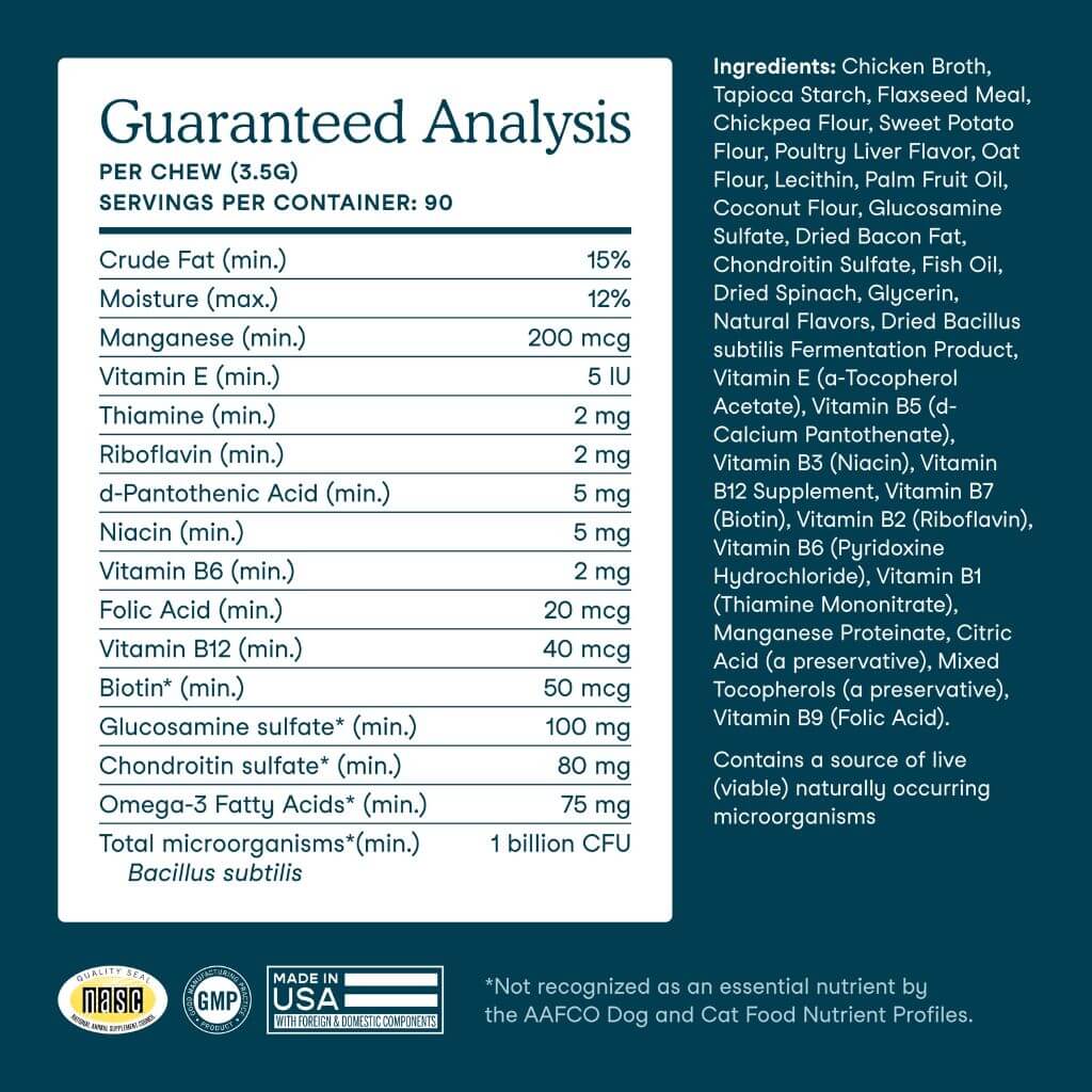 Guaranteed analysis for Fera Pets Multivitamin Soft Chews