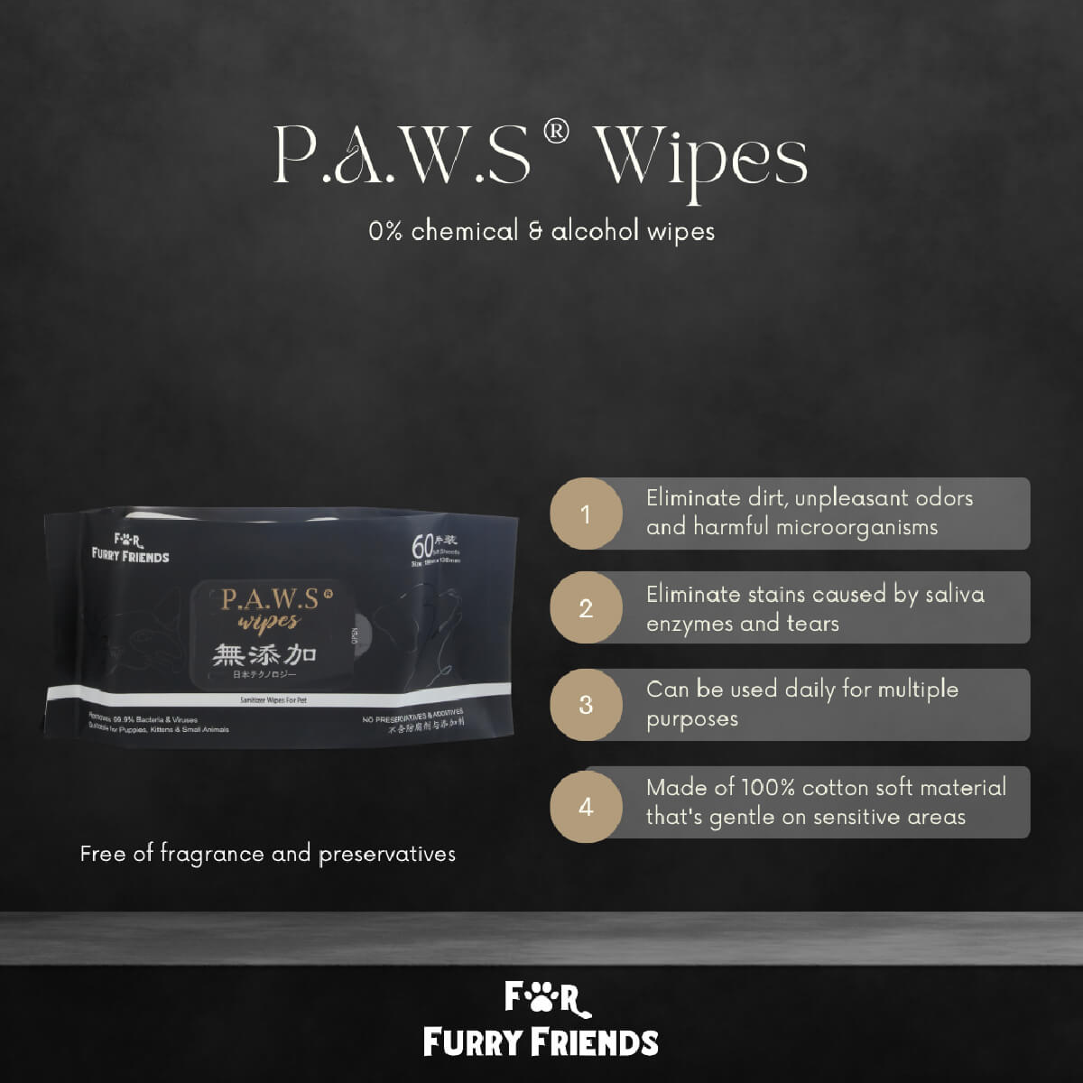 For Furry Friends P.A.W.S Wipes | 60 Sheets