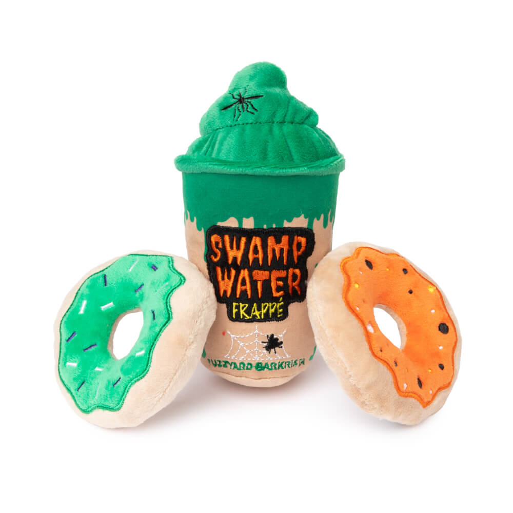 FuzzYard Halloween Plush Dog Toy | Swamp Water Frappe & Donuts