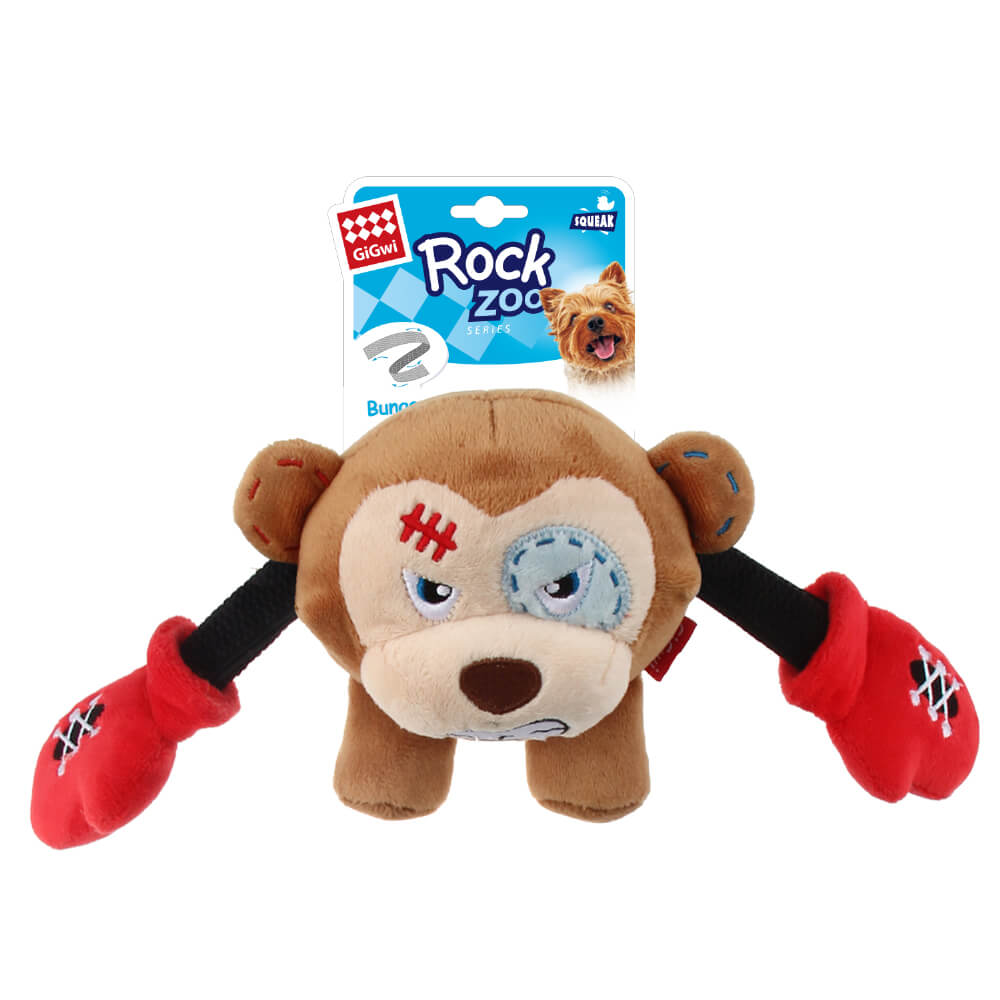 GiGwi Rock Zoo Bungee Plush Dog Toy | Monkey