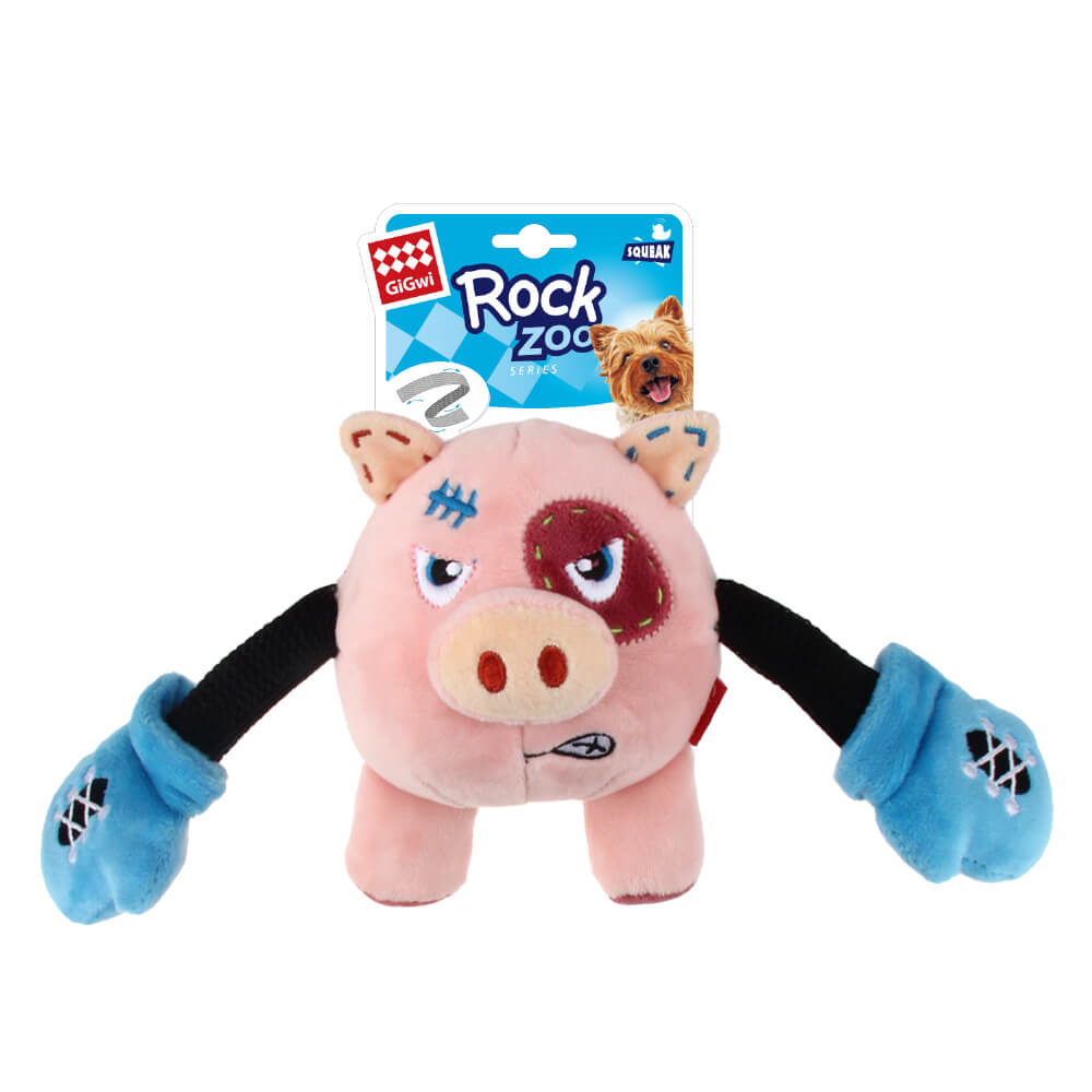 GiGwi Rock Zoo Bungee Plush Dog Toy | Pig
