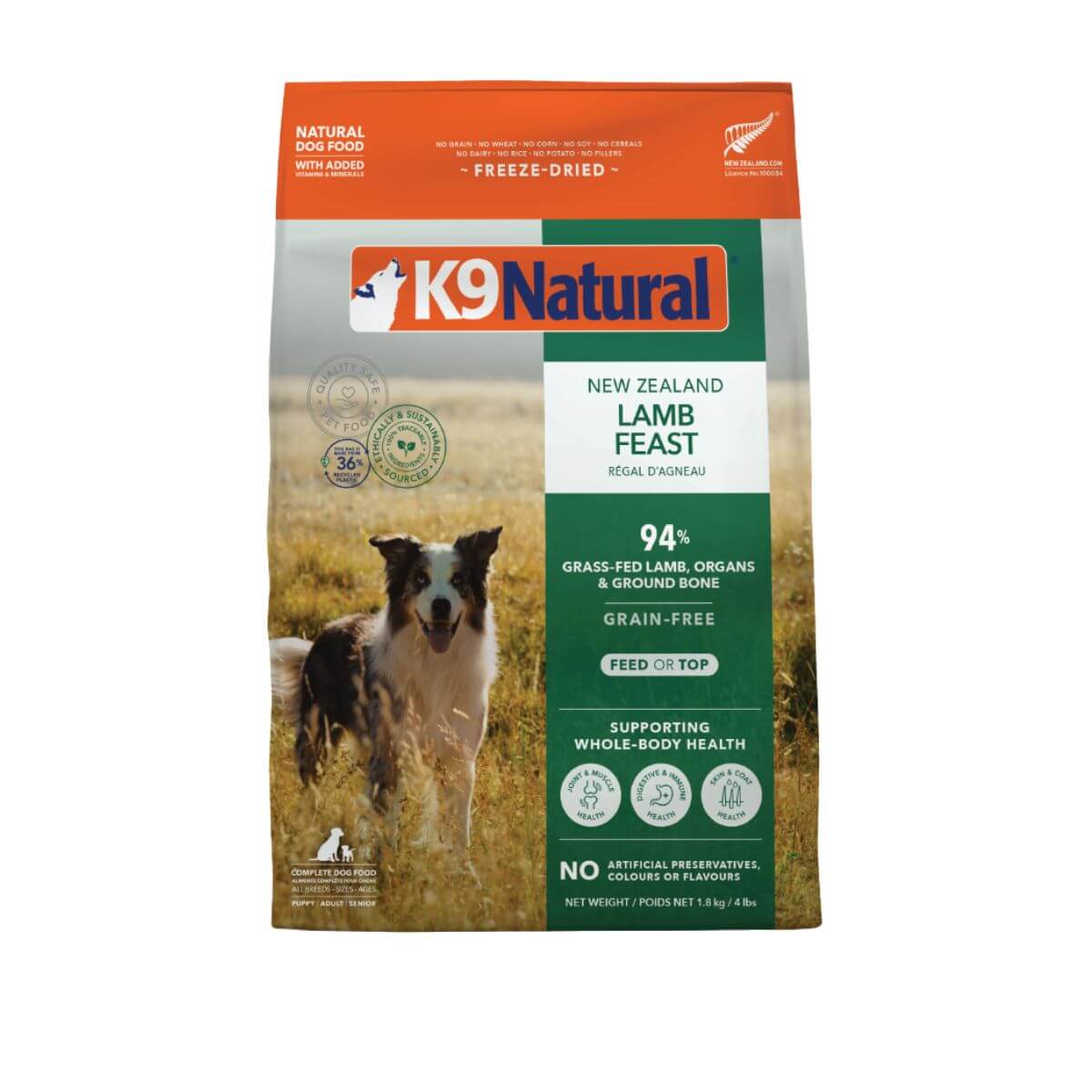 K9 Natural Freeze Dried Lamb Feast against a white background.