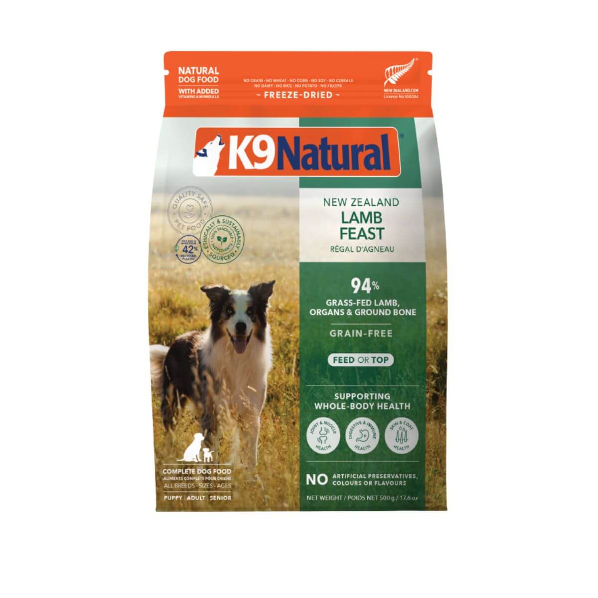 K9 Natural Freeze Dried Lamb Feast against a white background.