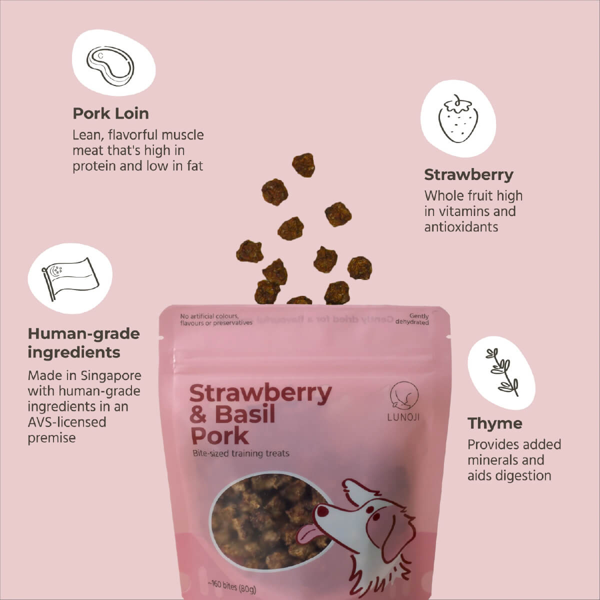 Lunoji Training Bites | Strawberry & Thyme Pork