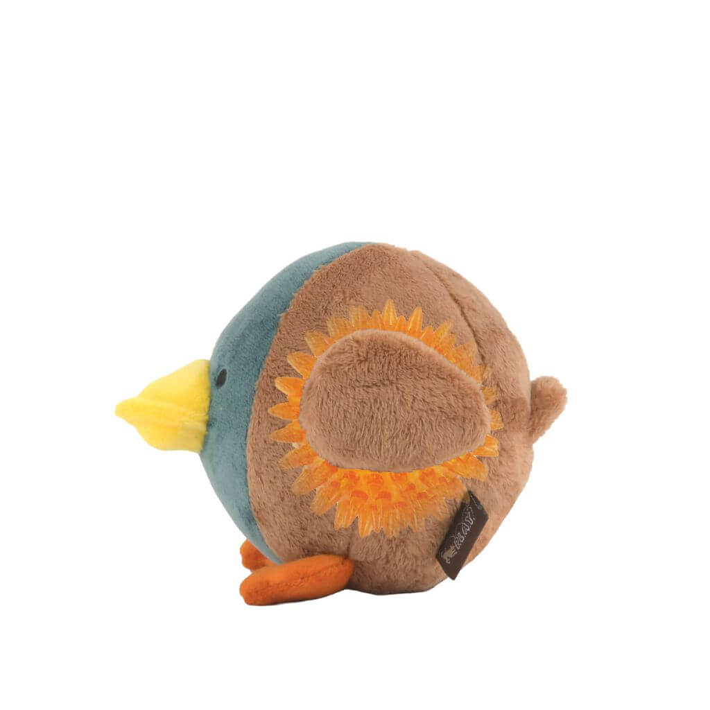 PLAY Barnyard Buddies, Dana the Duck dog toy with a hidden squeaker against a white background.