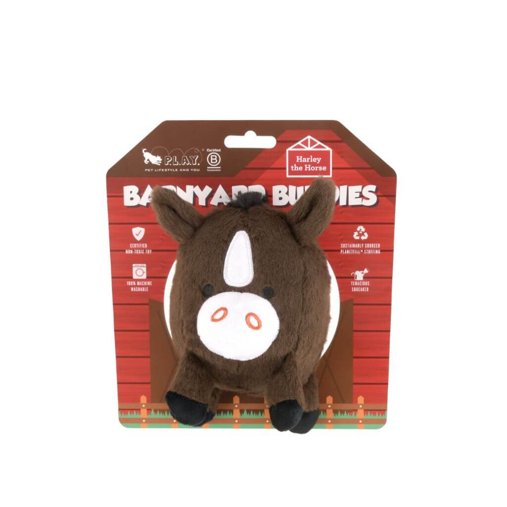 PLAY Barnyard Buddies, Harley the Horse dog toy against a white background.