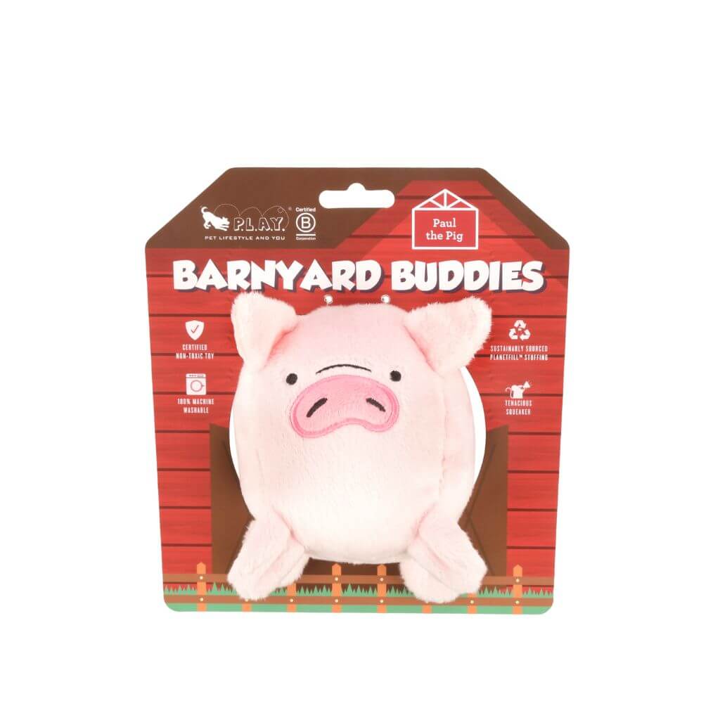 PLAY Barnyard Buddies, Paul the Pig dog toy against a white background.