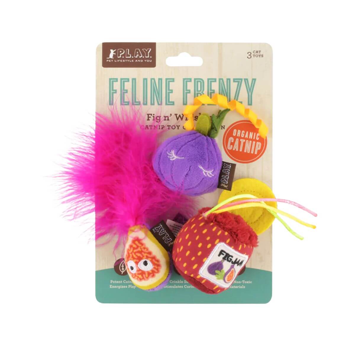 PLAY Feline Frenzy Catnip Toy, Fig N' Whiskers against a white background.