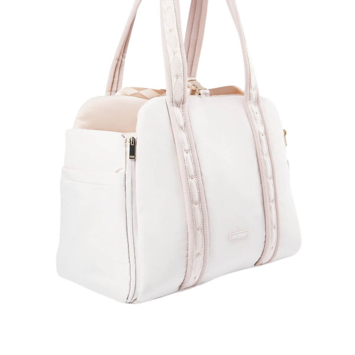 Pups and Bubs Everywhere Convertible Tote Bag Carrier in sand against a white background.