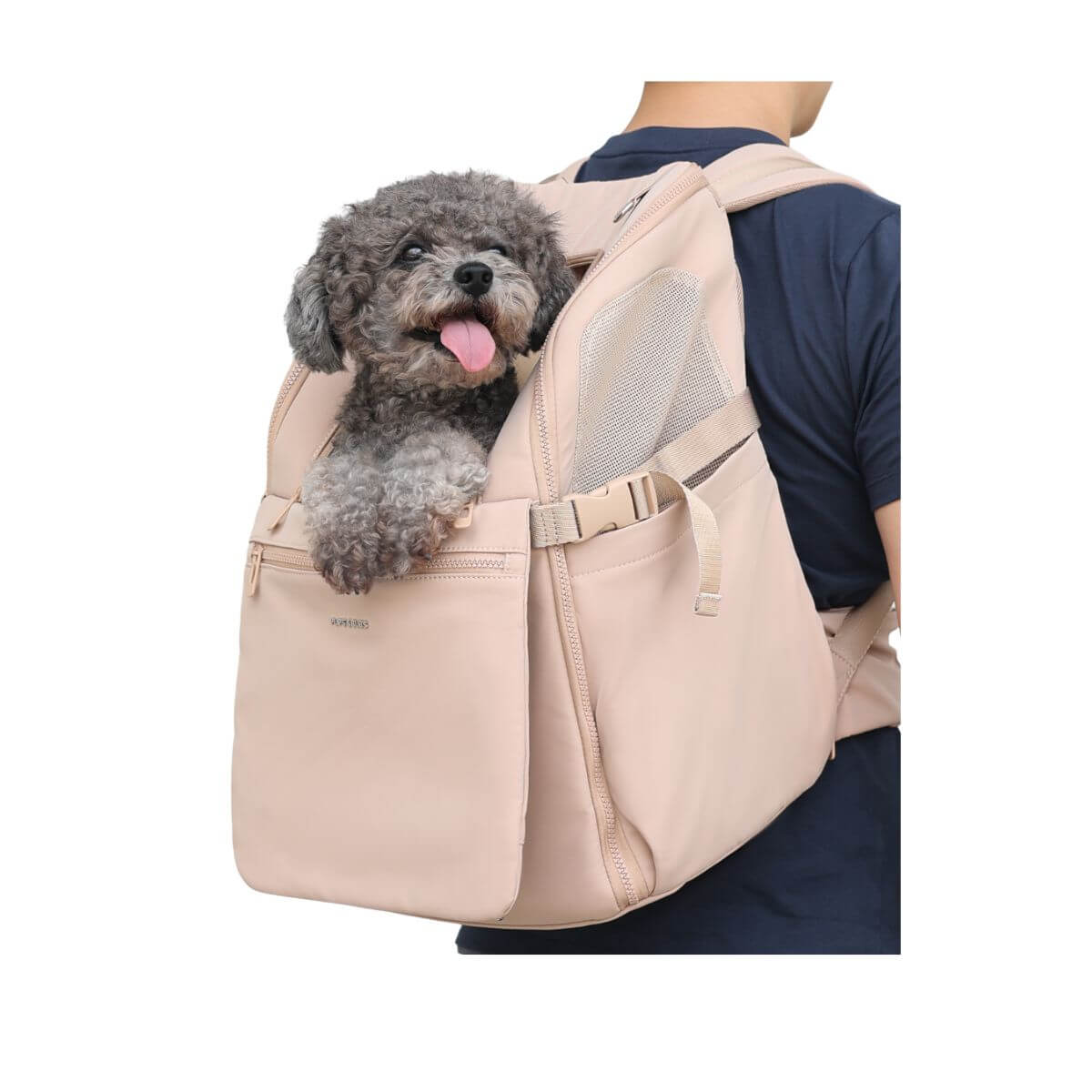 Pups and Bubs Traveler Backpack in Desert against a white background.