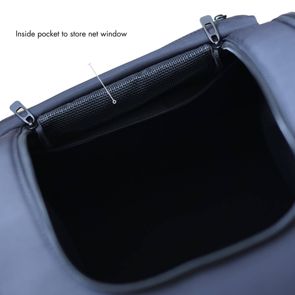 The inside of the Pups and Bubs Travelers Backpack in Black, against a white background.