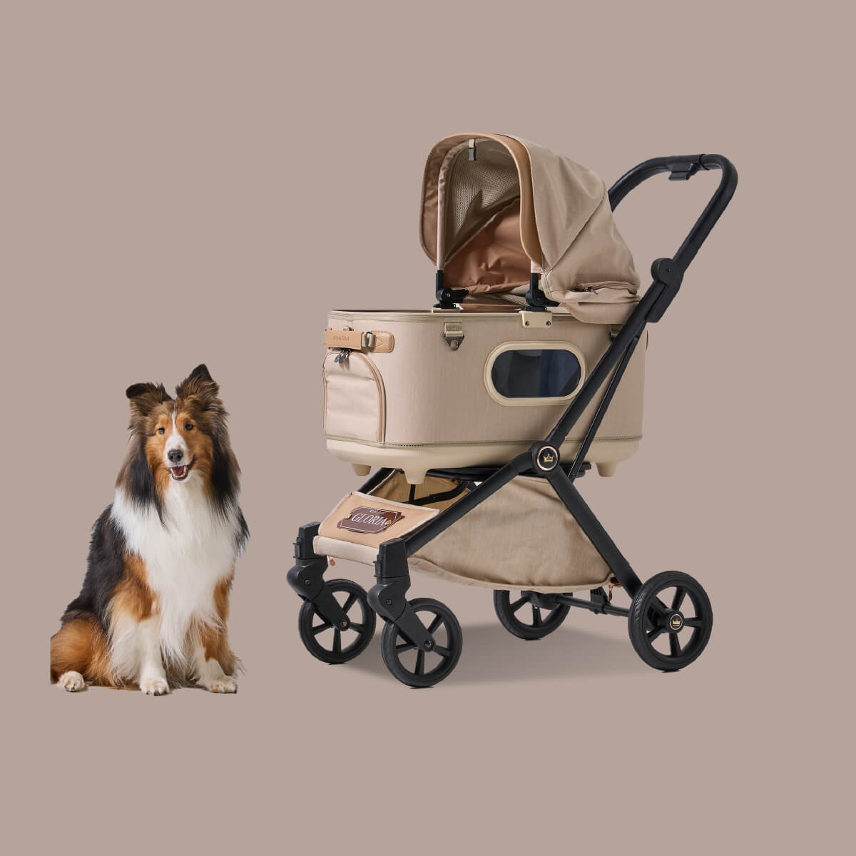 Royal Tails Gloria Pet Stroller w/ Detachable Basket | Beige
