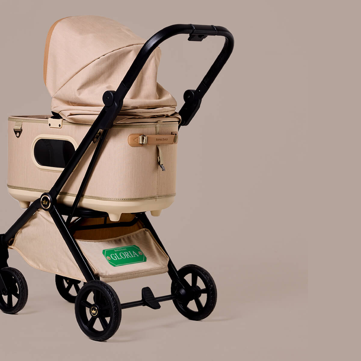Royal Tails Gloria Pet Stroller w/ Detachable Basket | Beige