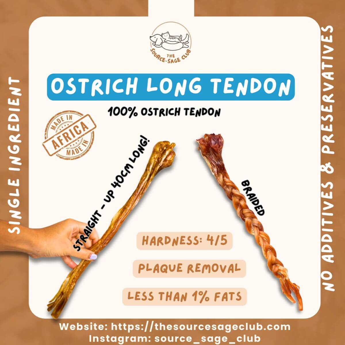 The Source-Sage Club Ostrich Braided Tendon infographic.