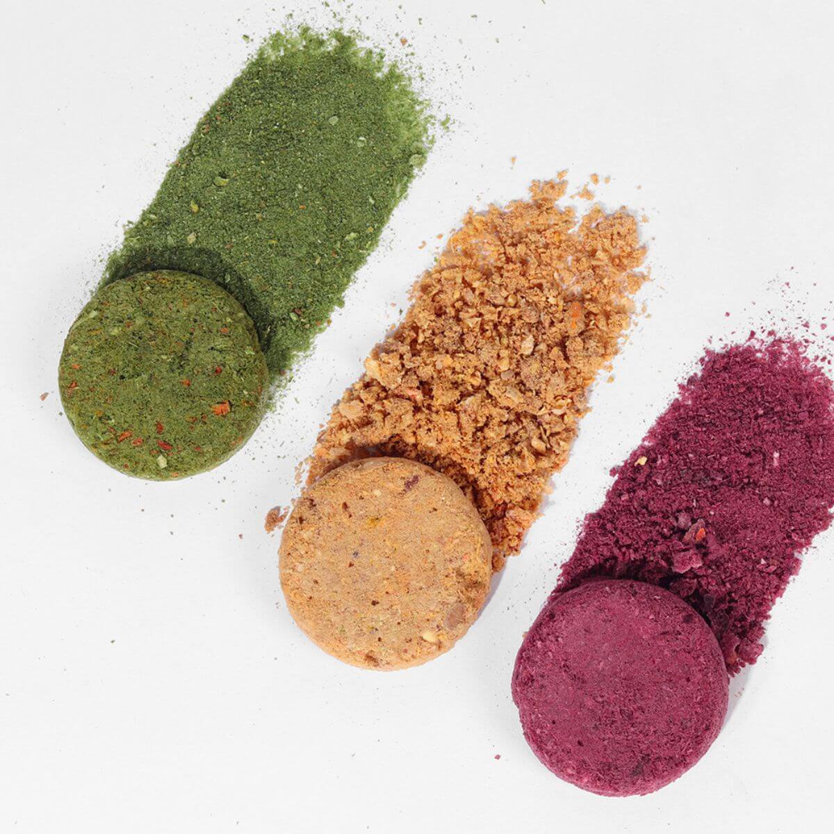 Texture of the Arlo Kitchen Detox Purple Veggie Patties against a white background.