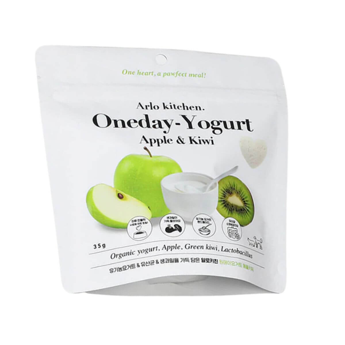 Arlo Kitchen Oneday Yogurt Apple and Kiwi against a white background.
