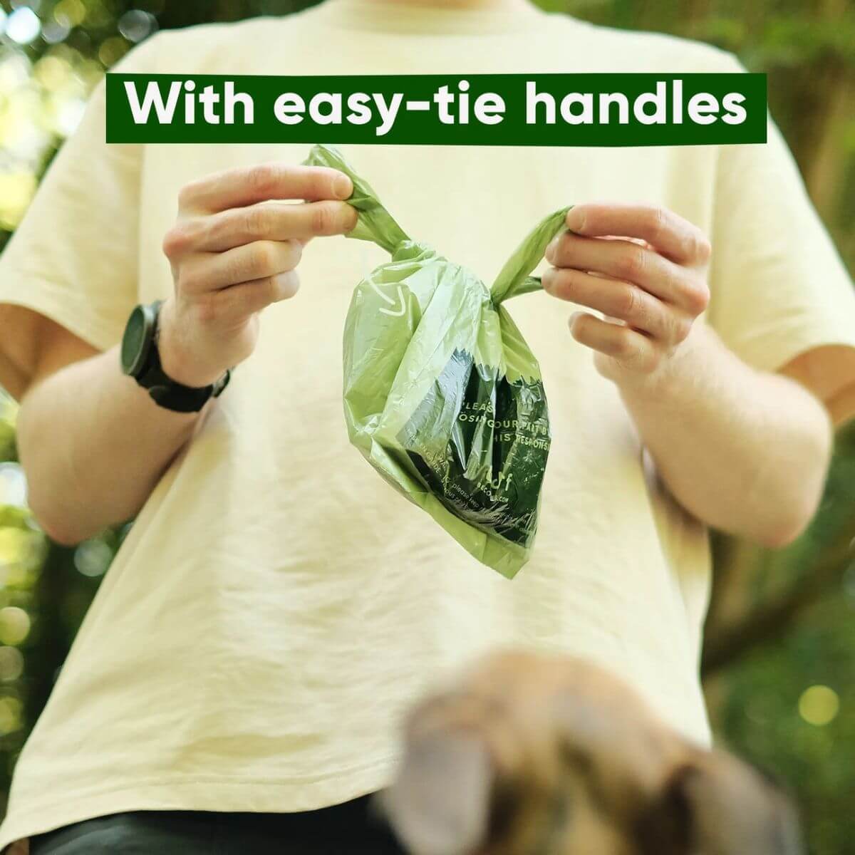 Beco mint scented poop bags with easy-tie handles.
