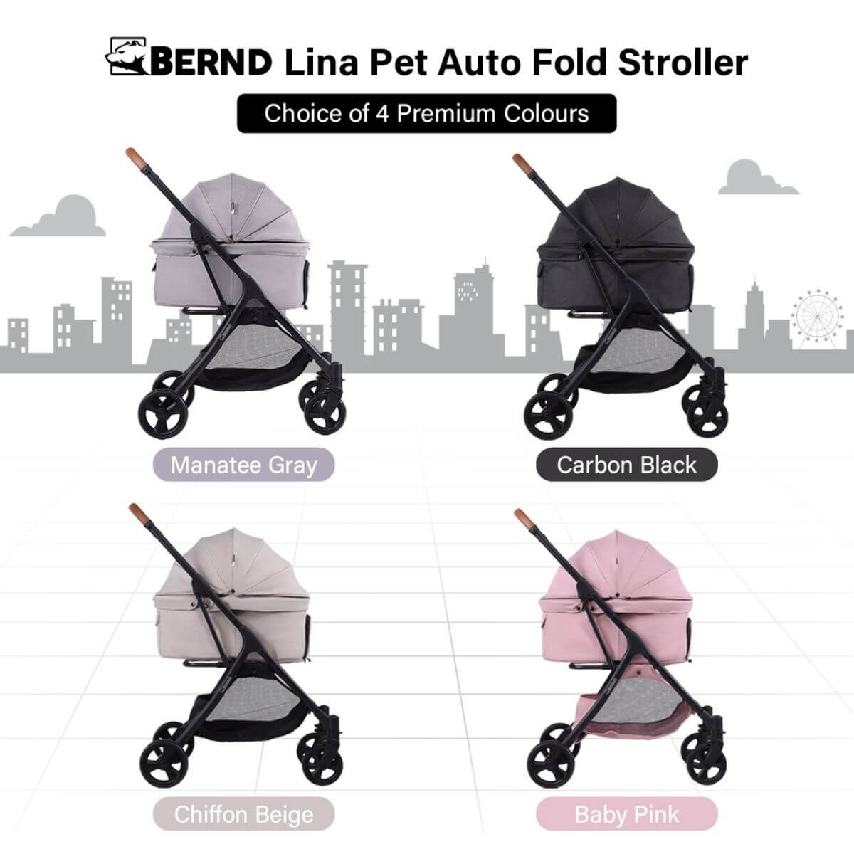 Bernd Pets Autofold Lina in Manatee Grey features.