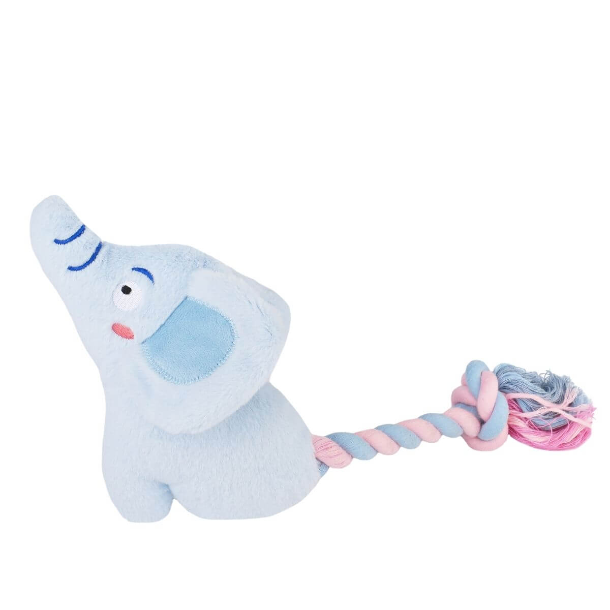 gigiw plsuh friendz elephant with rope tail against a white background.