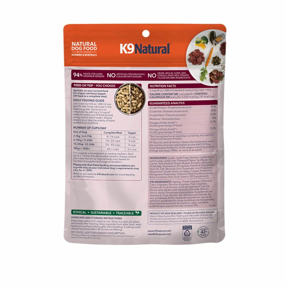K9 Natural Lamb and Venison Topper 100g against a white background.