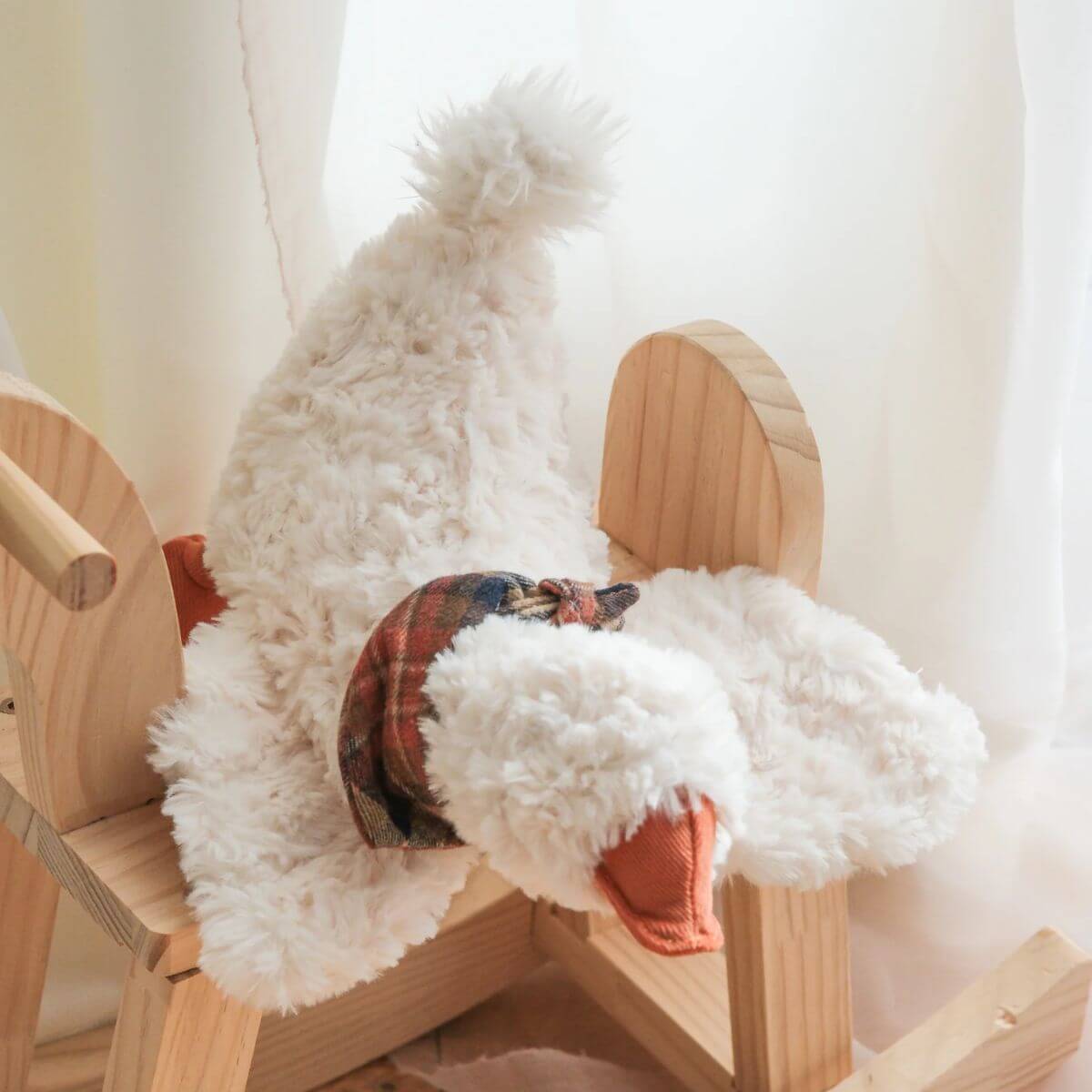Lambwolf Gus Goose in a playroom.