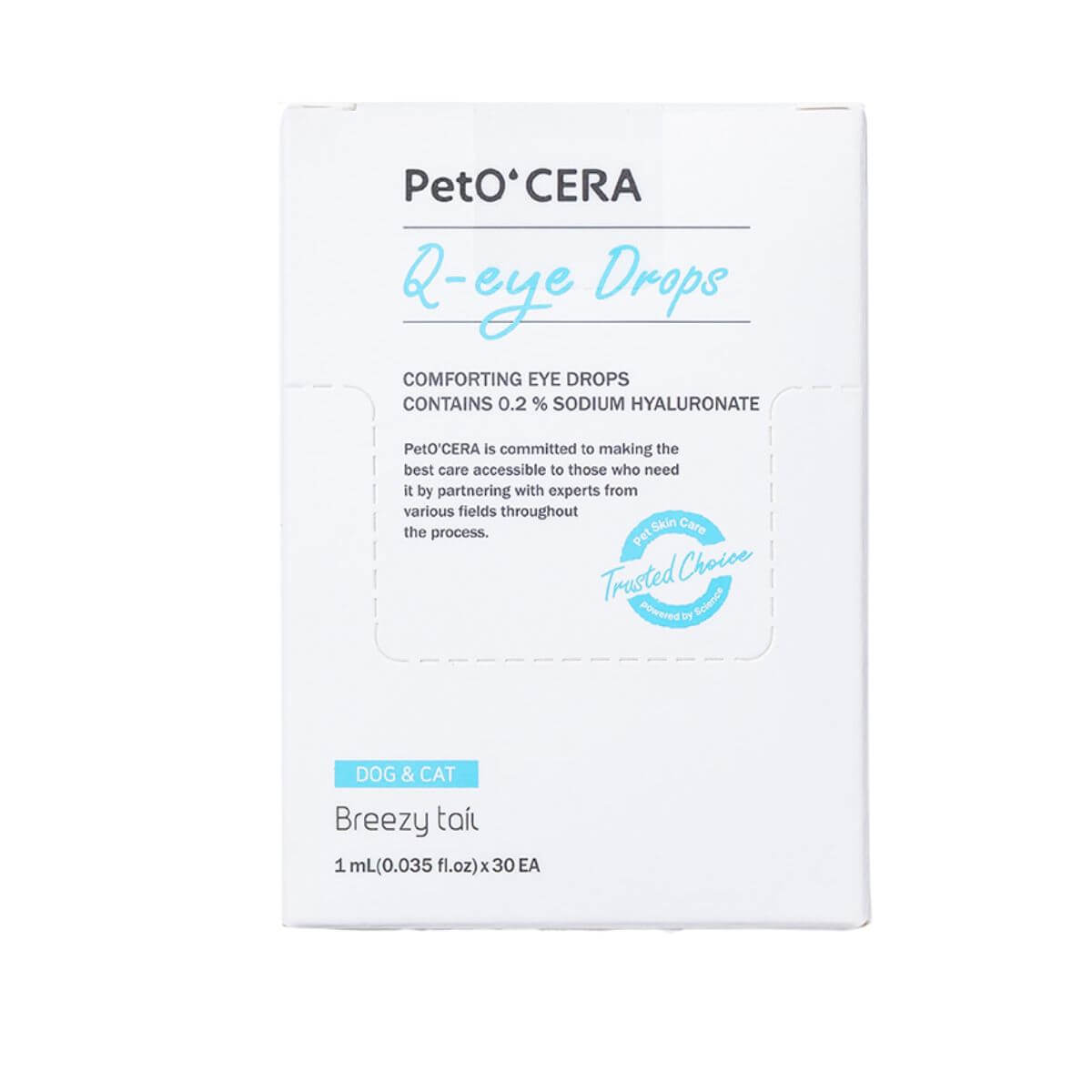 PetO'Cera Q Eye Drops against a white background.
