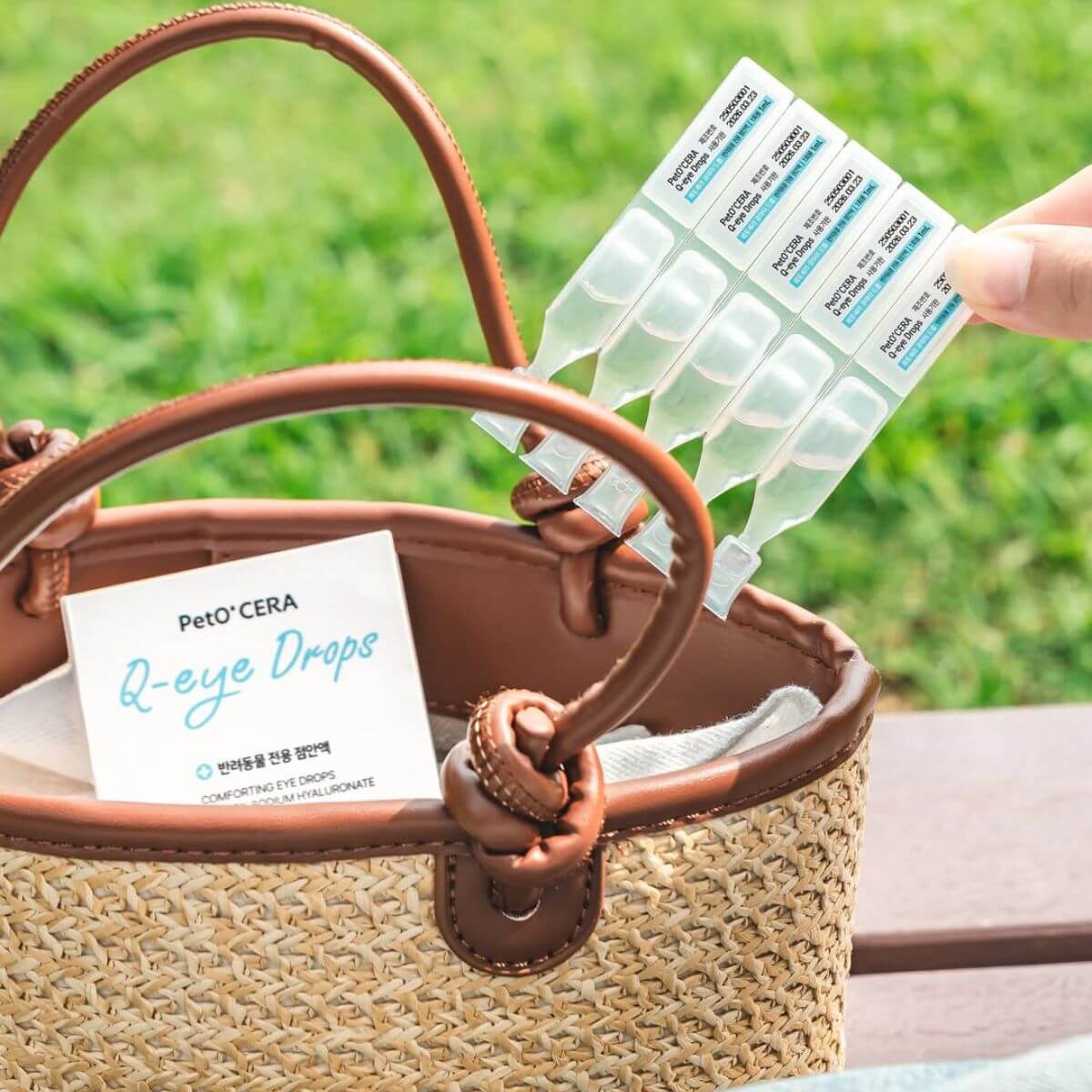 Portable PetO'Cera Q Eye Drops to bring around in a bag for a day out.