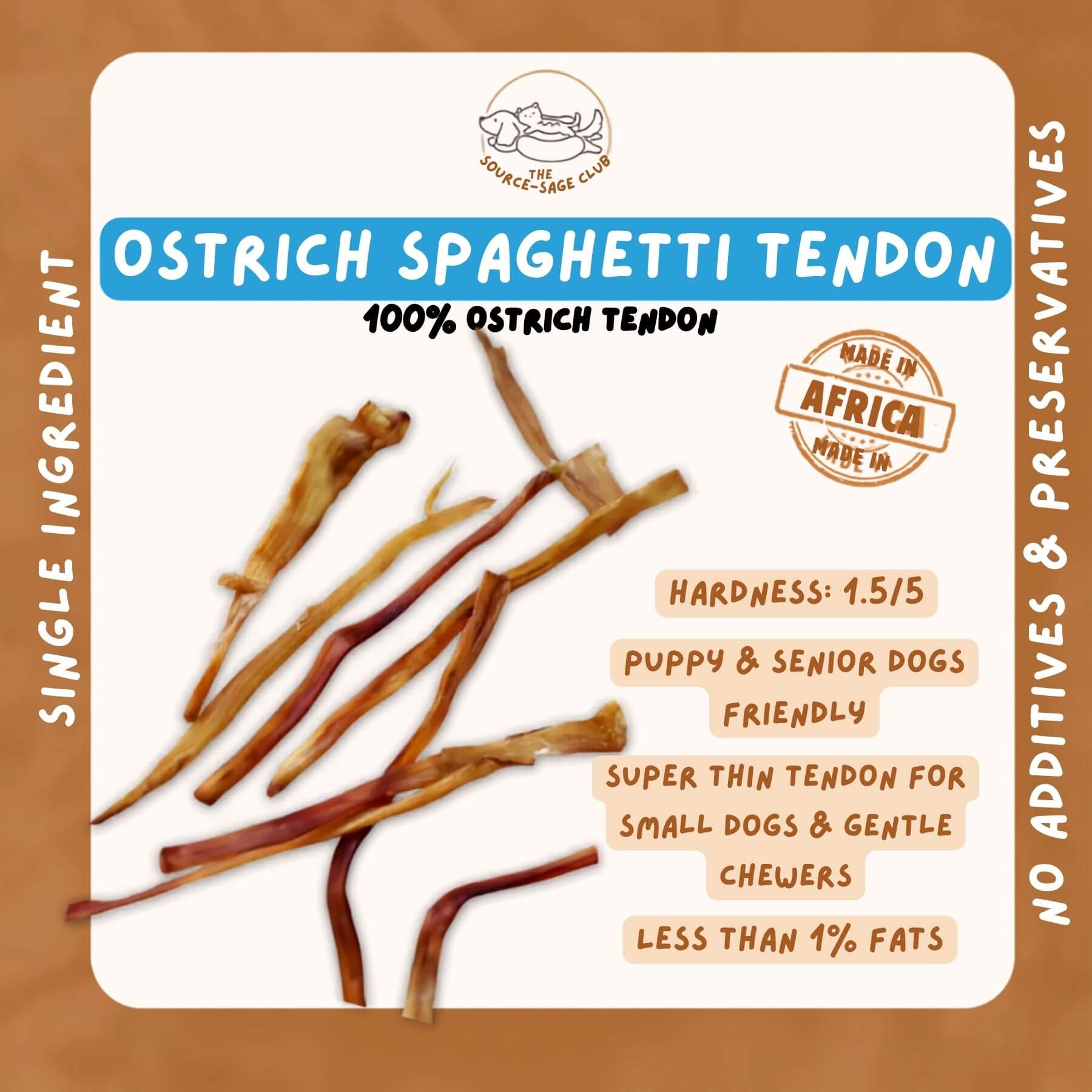 source-sage club ostrich spaghetti tendon against a white background.