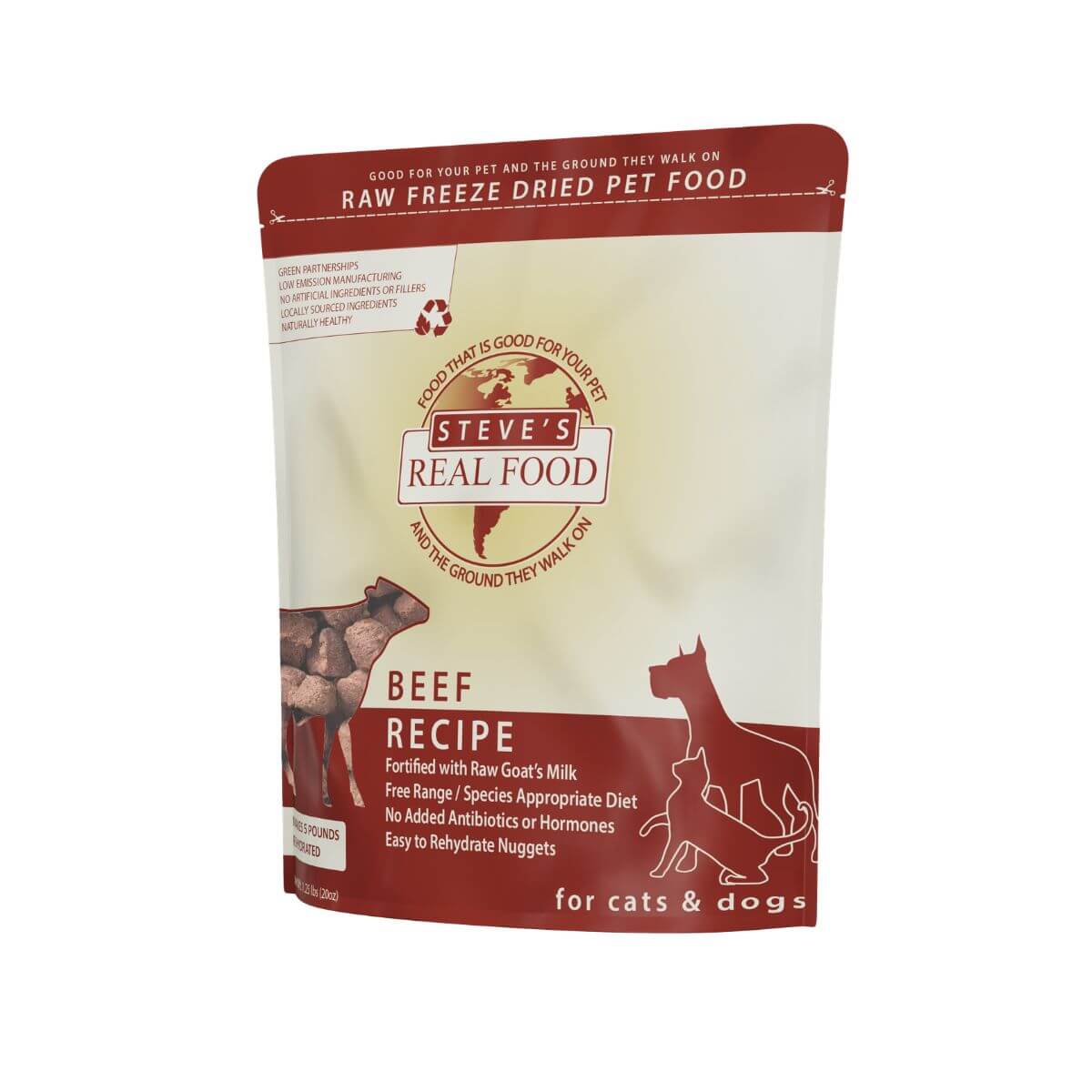 Steve's Real Food Freeze Dried Beef Nuggets against a white background.