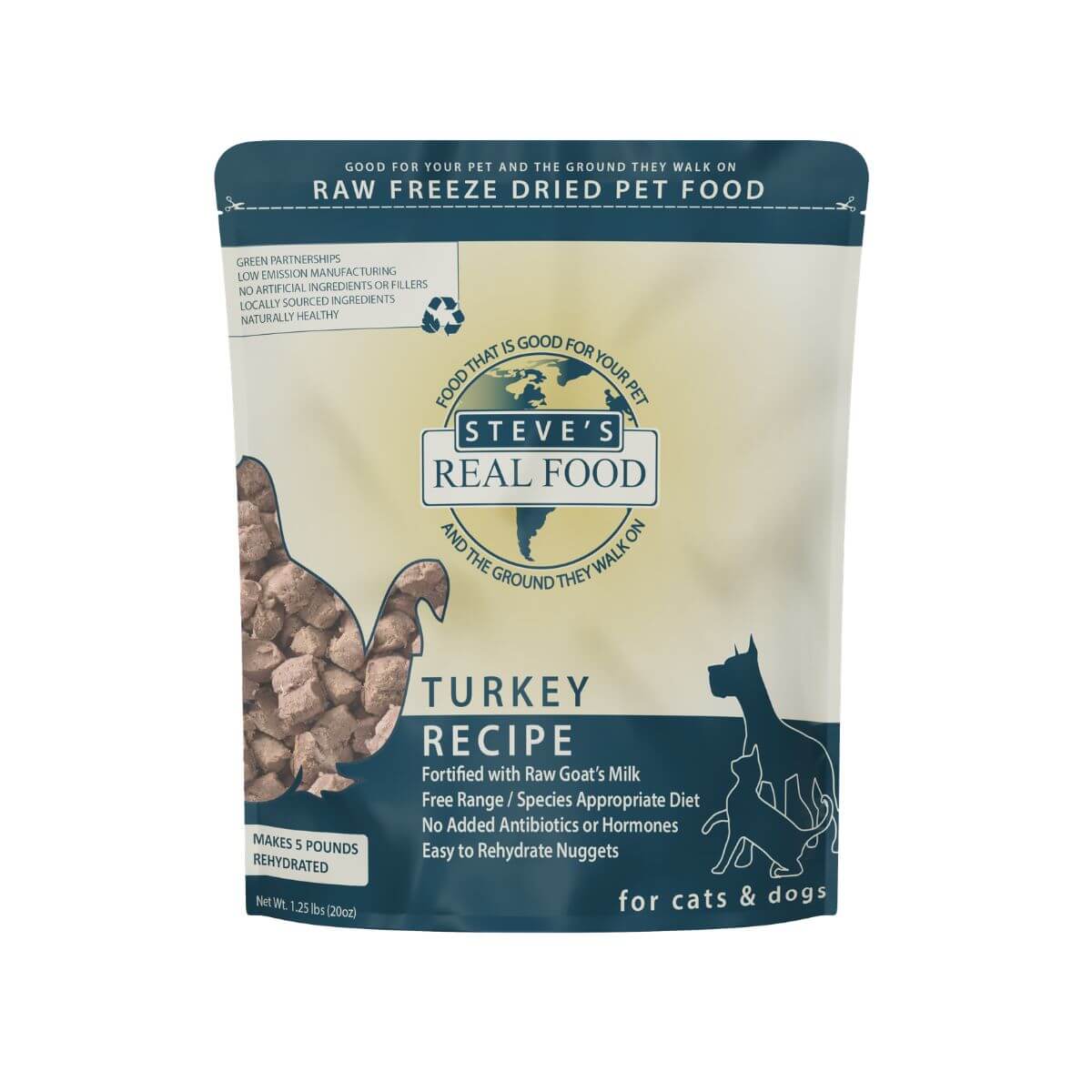 Steve's Real Food Freeze Dried Turkey Nuggets against a white background.