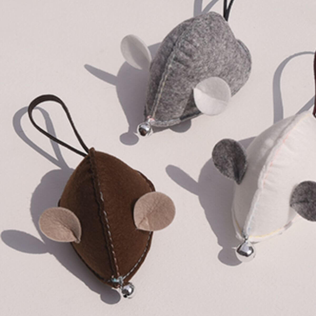 Studio Alive Mikitoy Catnip Mouse Toy 3 colours against a white background.