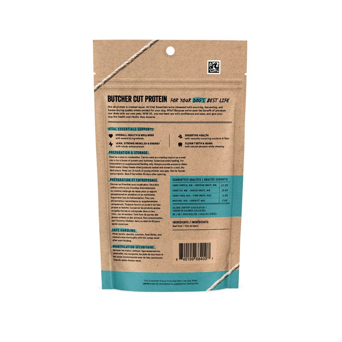 Vital Essentials Freeze-Dried Beef Liver treats against a white background.