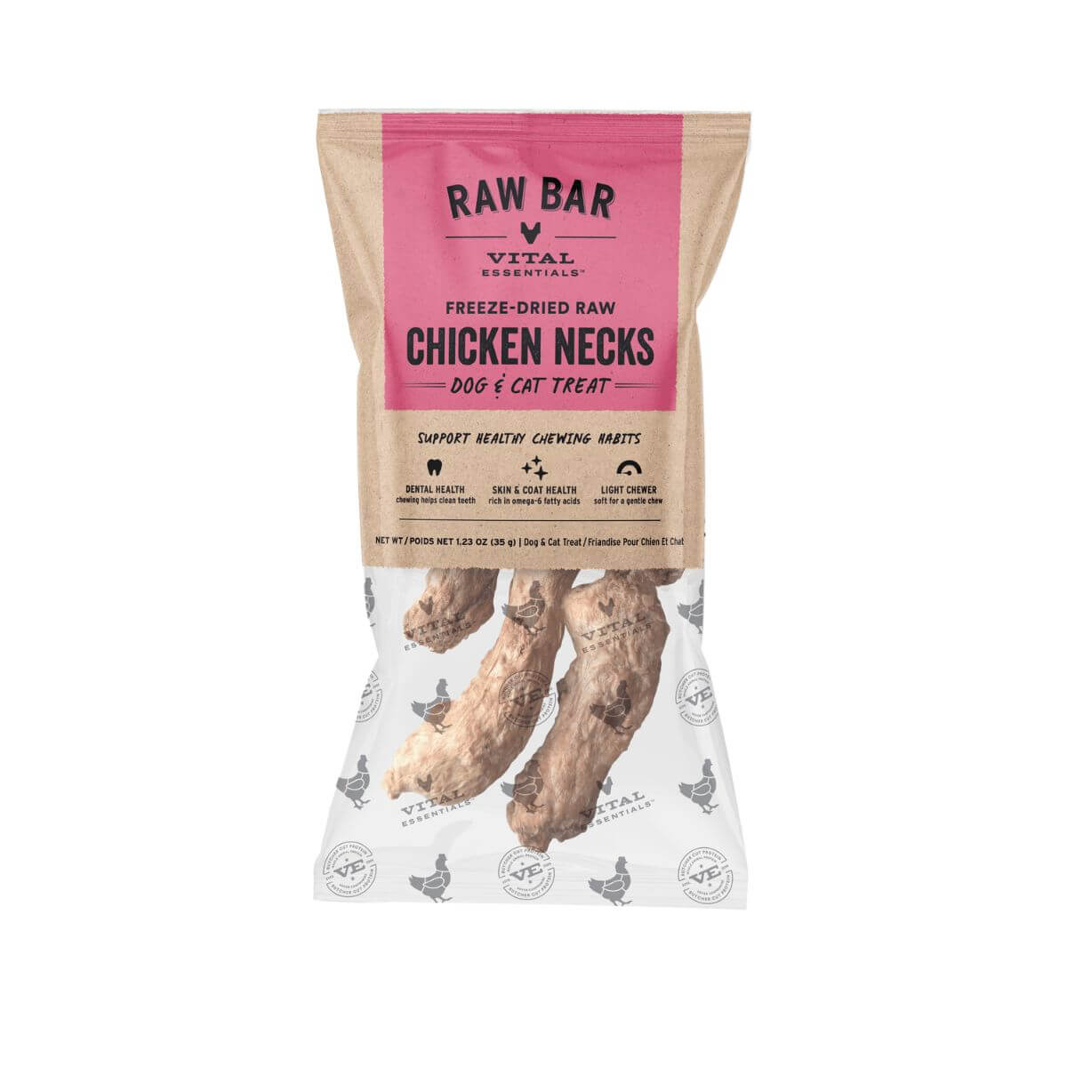vital essentials raw bar chicken neck against a white background.