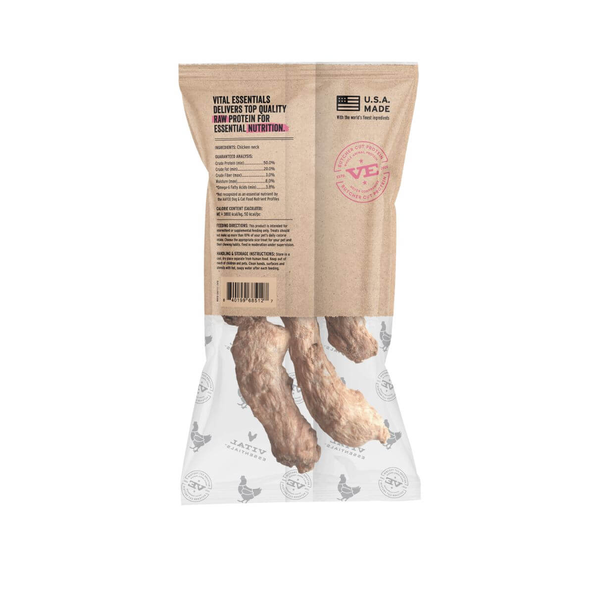 vital essentials raw bar chicken neck against a white background.