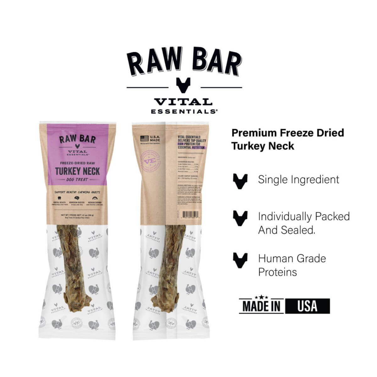 Vital Essentials Raw Bar Freeze-Dried Turkey Neck.