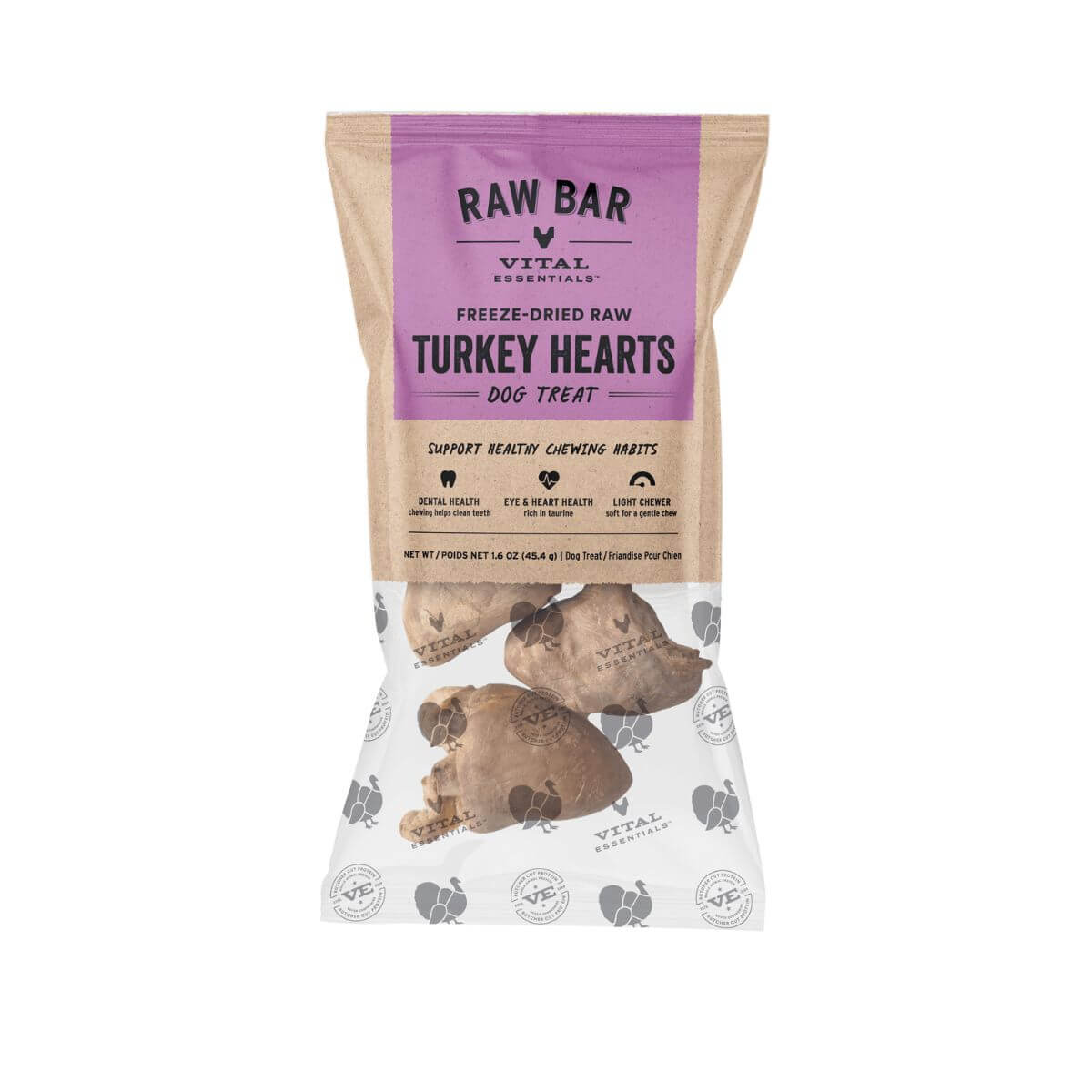 vital essentials raw bar turkey hearts against a white background.