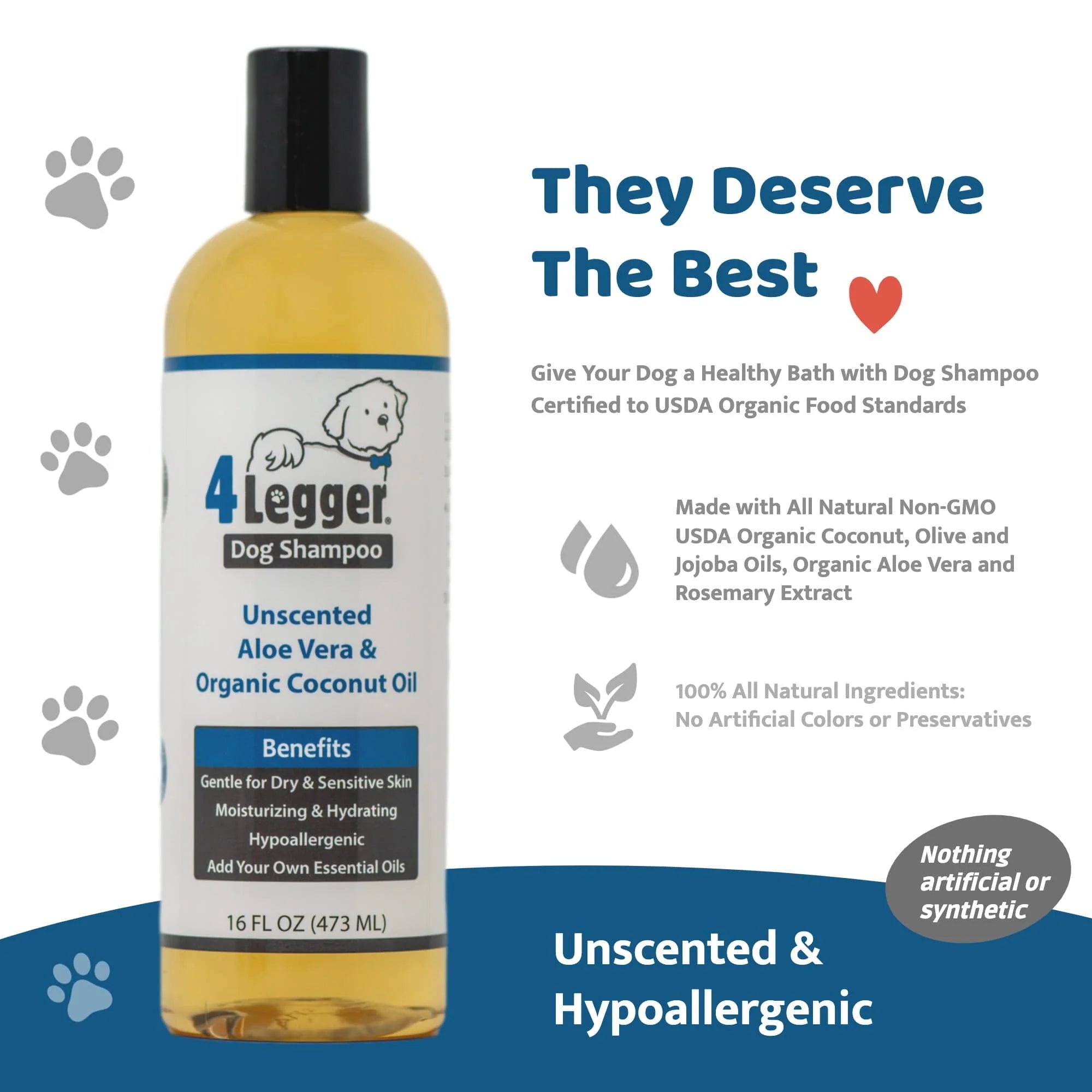 4-Legger Organic Unscented Hypoallergenic Shampoo with Aloe