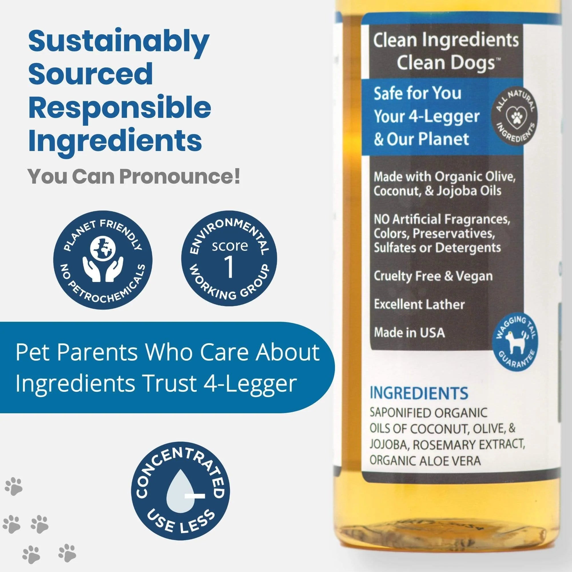4-Legger Organic Unscented Hypoallergenic Shampoo with Aloe