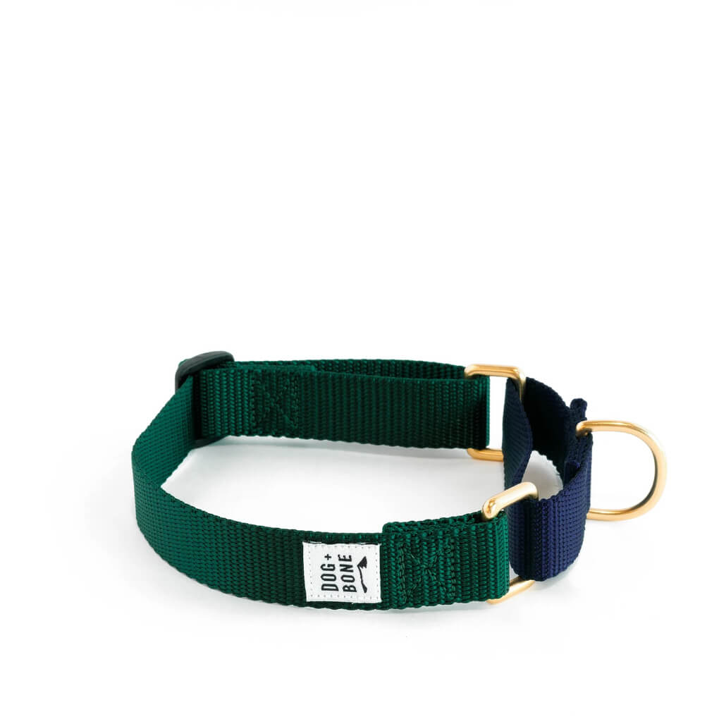 Dog + Bone Martingale Collar | Forest & Navy - Vanillapup Online Pet Store