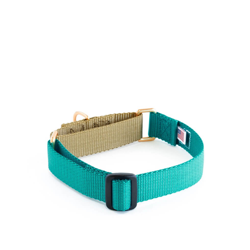 Dog + Bone Martingale Collar | Teal & Gold - Vanillapup Online Pet Store