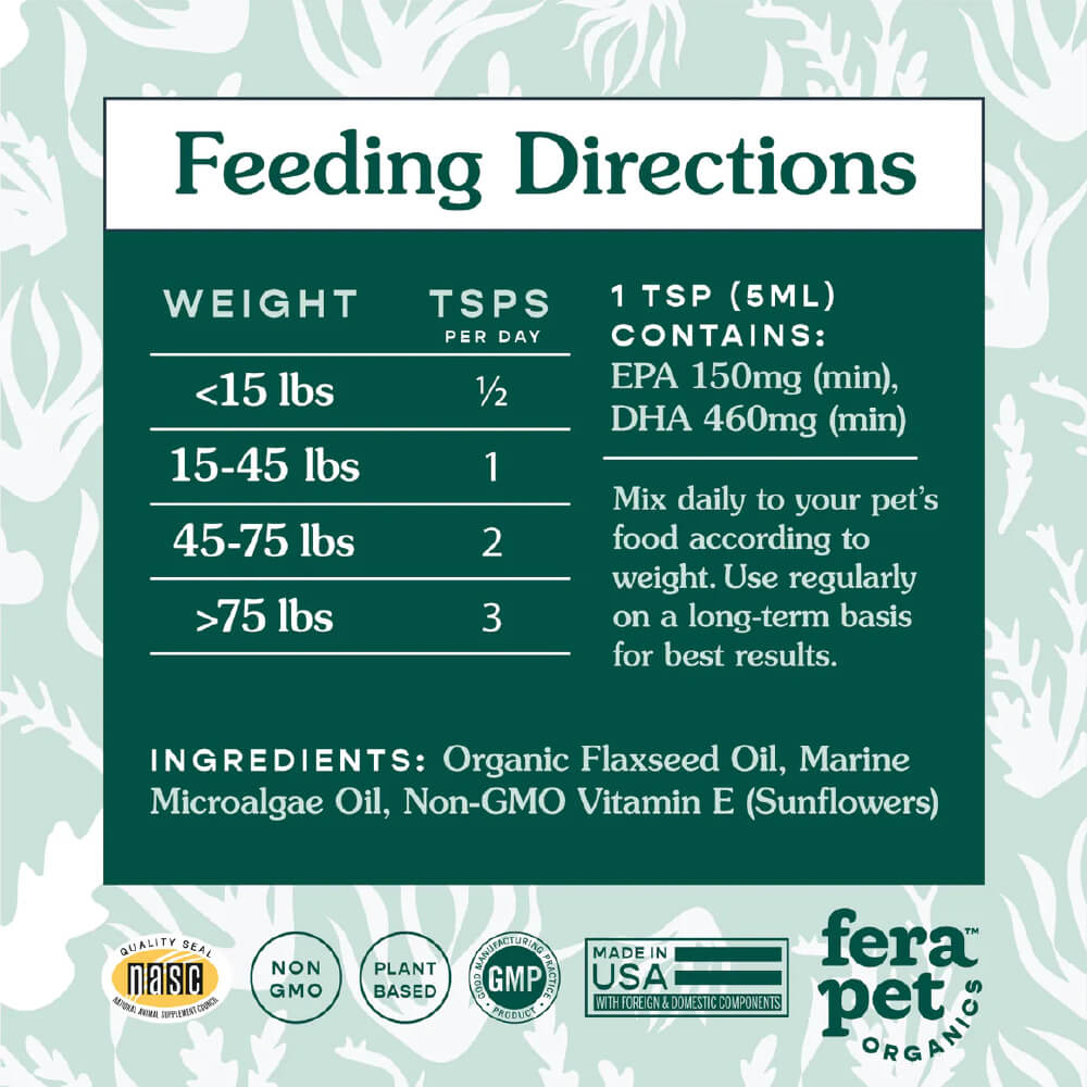 Fera Pets Vegan Omega-3, 6, 9s Algae Oil
