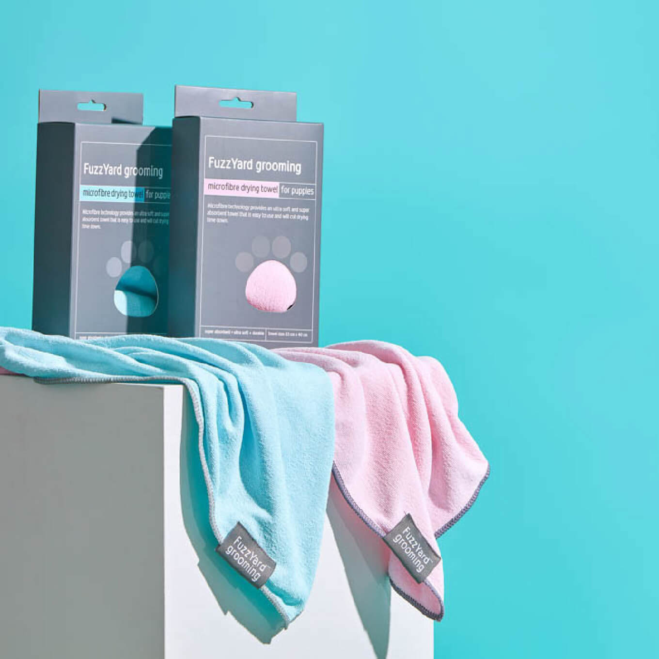 FuzzYard Microfibre Towel Pink With Grey Trim - Vanillapup Online Pet Store