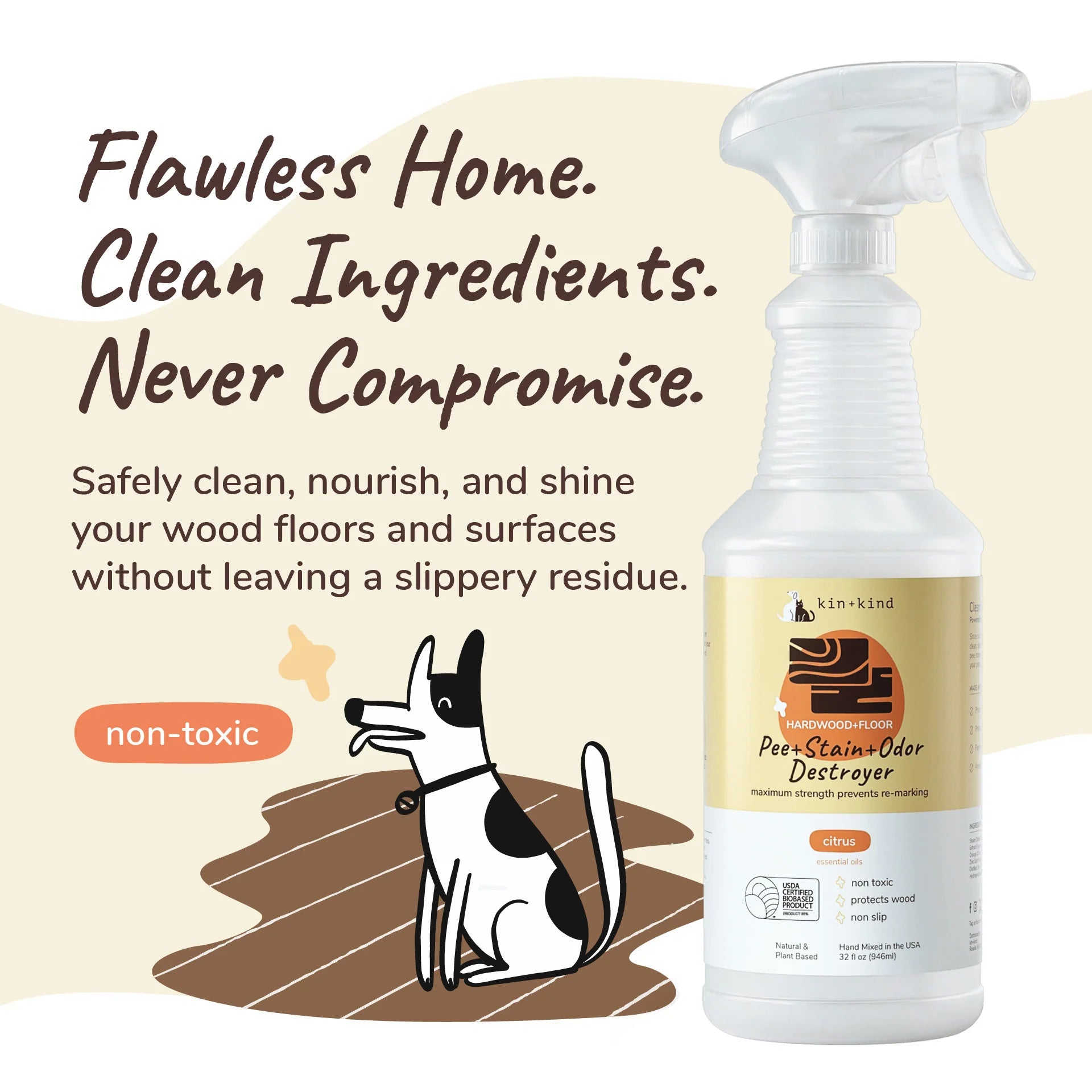 kin+kind Urine & Stain + Odour Destroyer | Hardwood + Floor