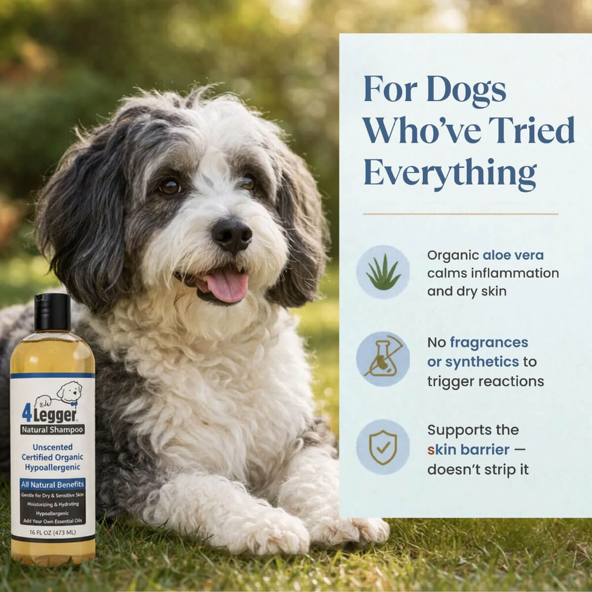 4-Legger Organic Unscented Hypoallergenic Shampoo with Aloe