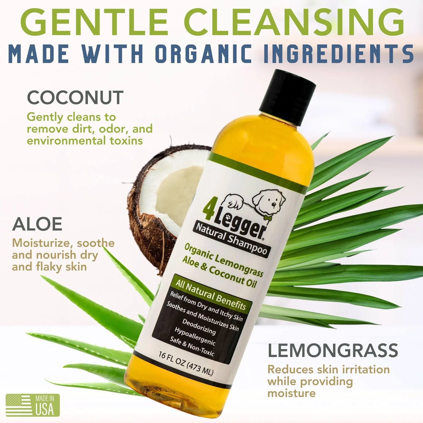 4-Legger Organic Lemongrass and Aloe Hypoallergenic Shampoo